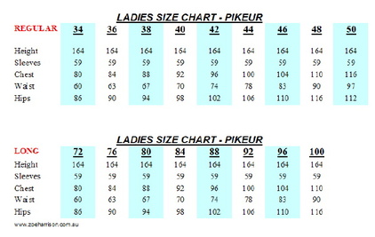Pikeur Jacket Size Chart